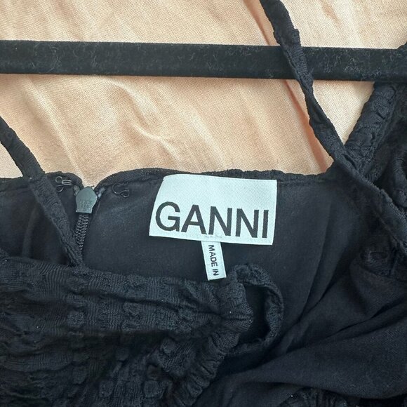 GANNI Ruched stretch-cloqué midi dress Black EU 36 / Size M - Picture 7 of 9